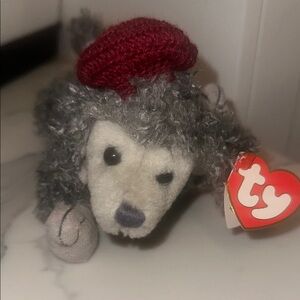 Ty Attic Treasures Gray Poodle with Red Hat (NWT)